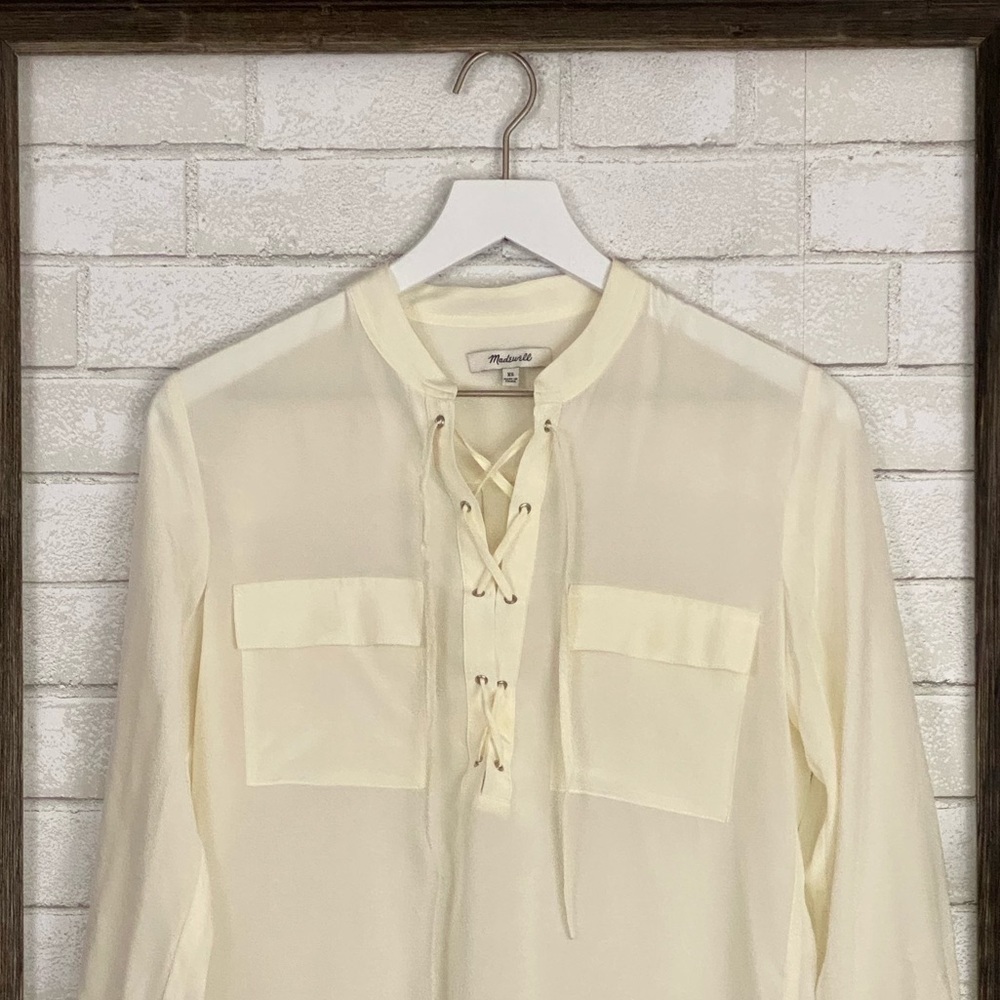 Madewell Silk Lace Up Blouse in Ivory Off-White - Picture 8 of 16